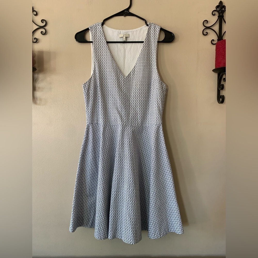 Joie Norton Chain Print Fit & Flare Blue And White Sleeveless Dress Size M